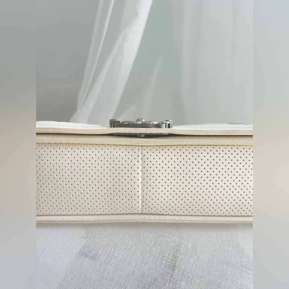 Like New Chanel Perforated Lambskin Leather Medium White Flap Boy Bag - Picture 8 of 10